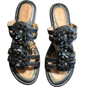 Born Daisy Flower Leather Strappy Wedge Heel Sandals Size 9